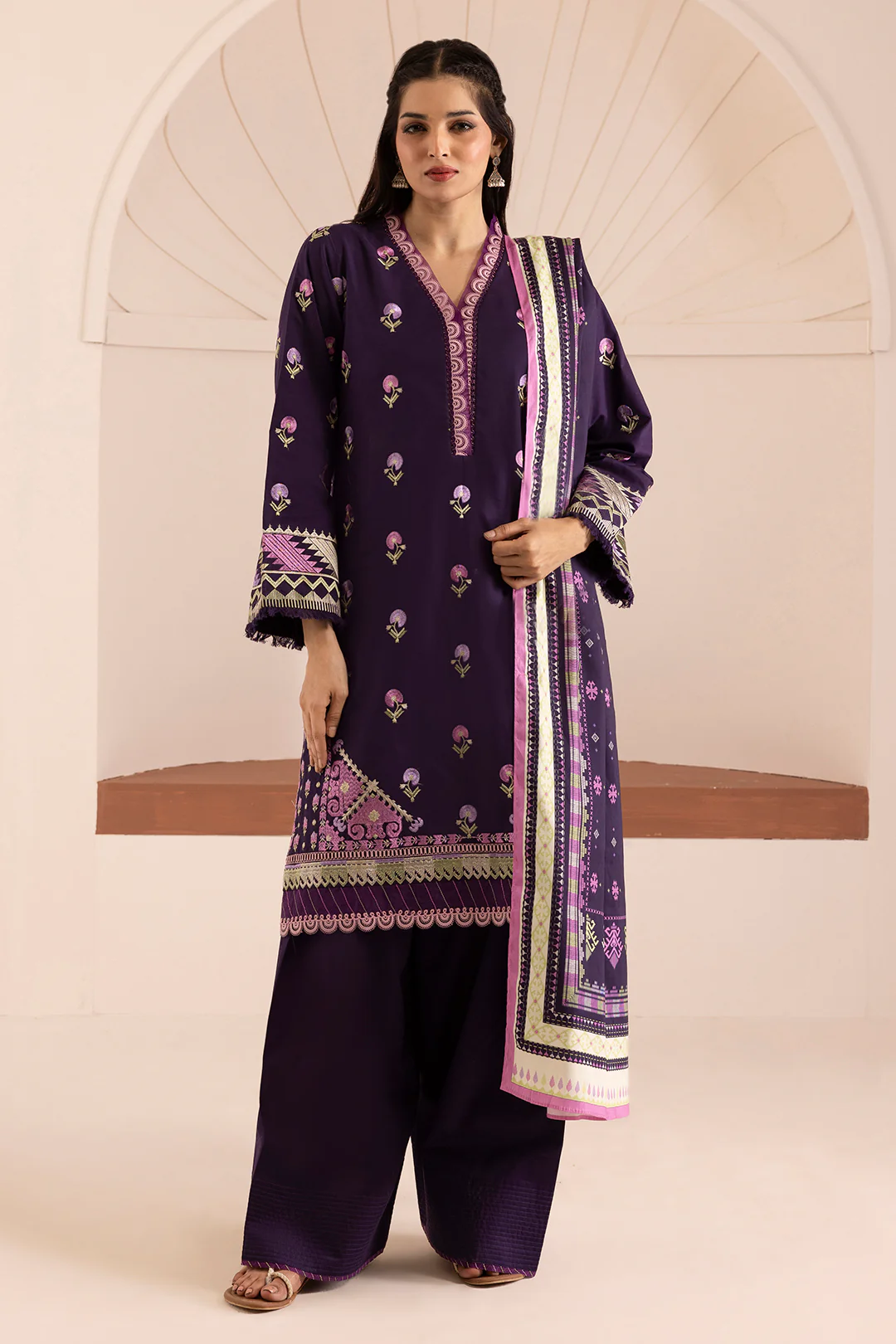 Embroidered Shirt Shalwar Dupatta - 0261 - Image 4