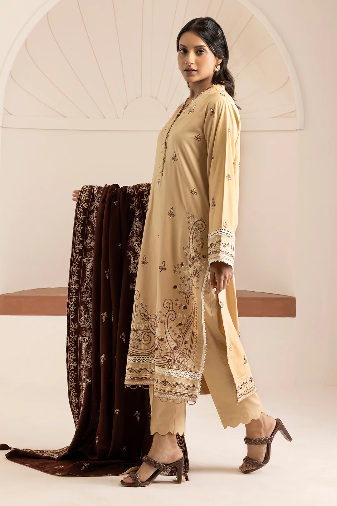 Embroidered Shirt Shalwar Shawl - 0263 - Image 4