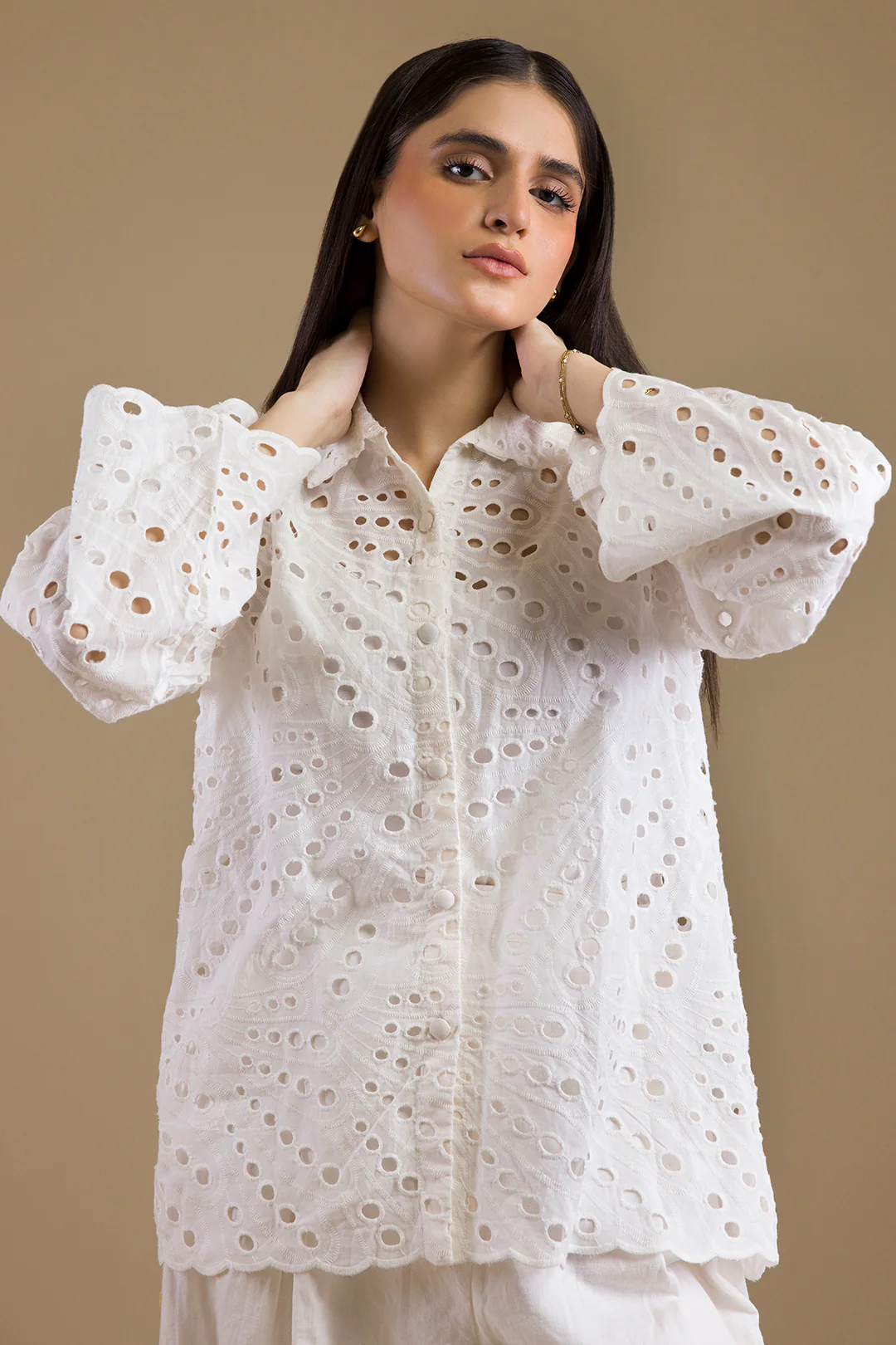 Eyelet Button-Down Shirt - 1378 - Image 3